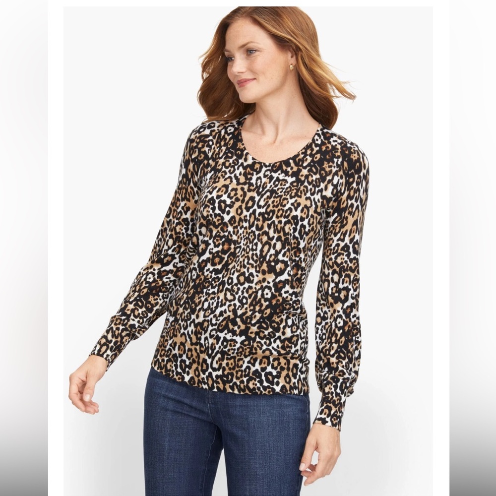 EUC Talbots Merino Wool Leopard Print Sweatet